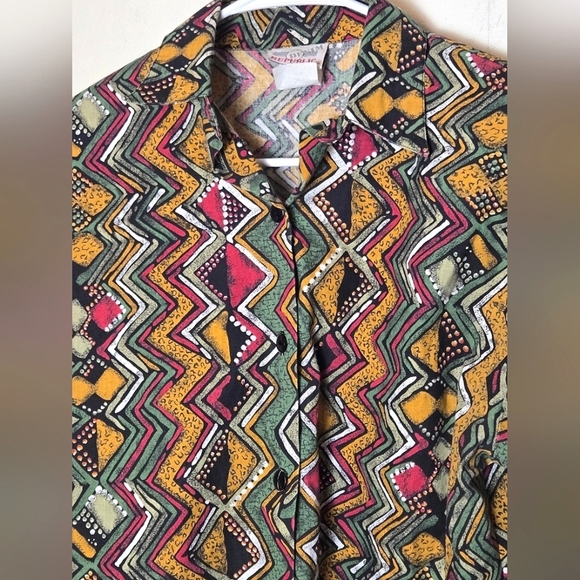 Vintage Women's Denim Republic 90's Geometric Button Up, Size Large - Picture 2 of 5